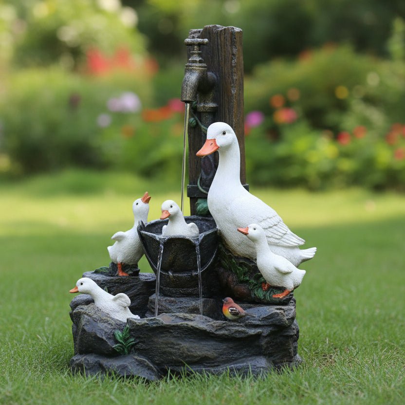 Solar Garden Fountain with Duck and Squirrel 8