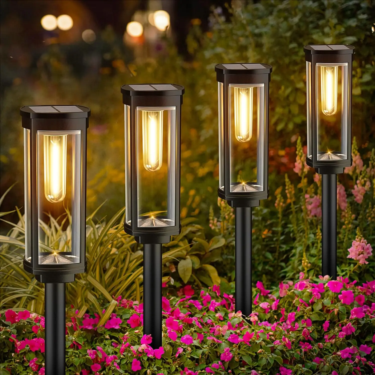 Solar Garden Lanterns — LED Pathway Lights with Glowing Glass 1