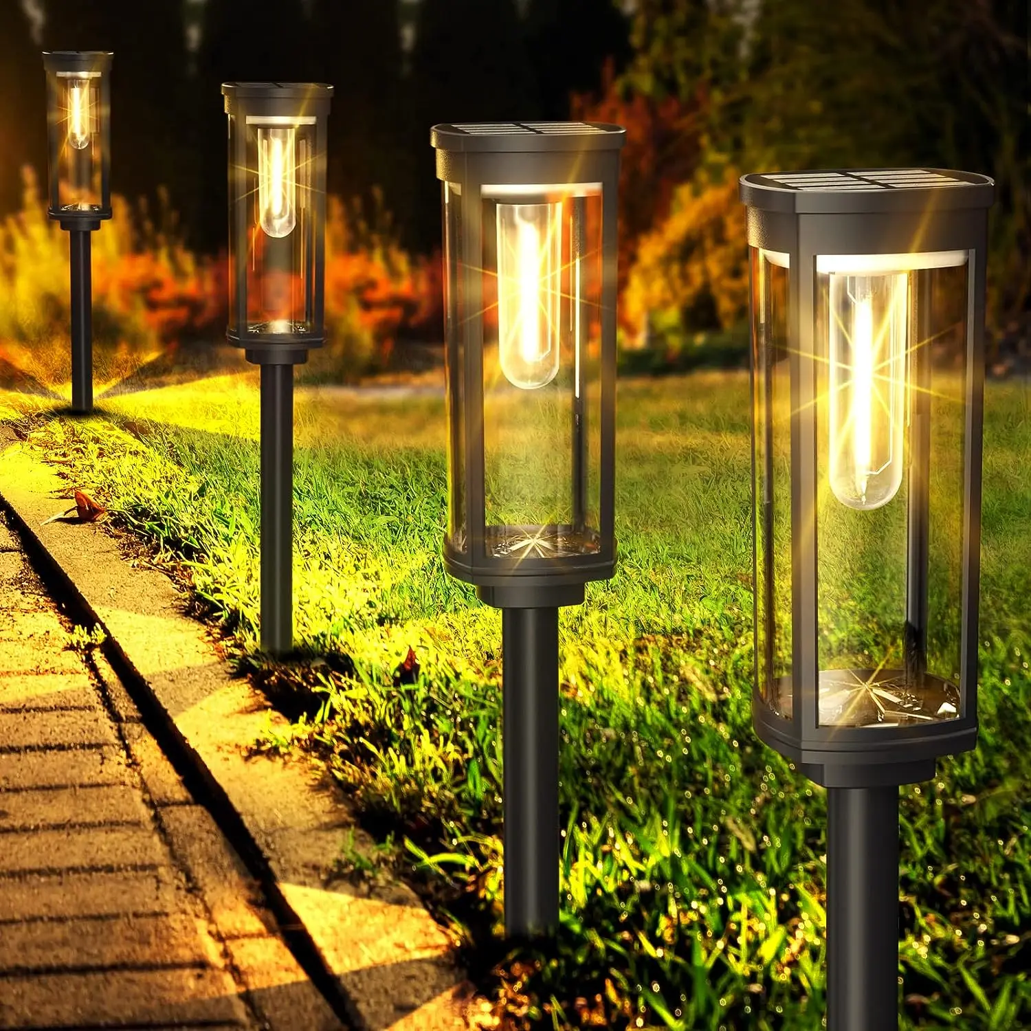 Solar Garden Lanterns — LED Pathway Lights with Glowing Glass 2