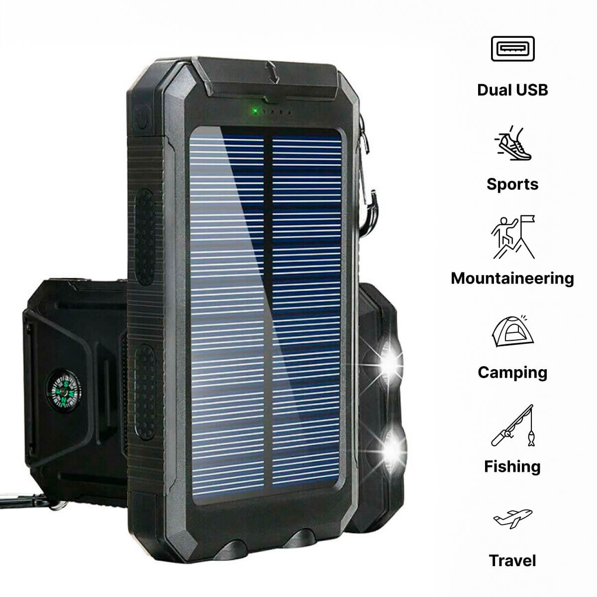 Solar Power Bank 20000mAh — Dual USB & LED 3