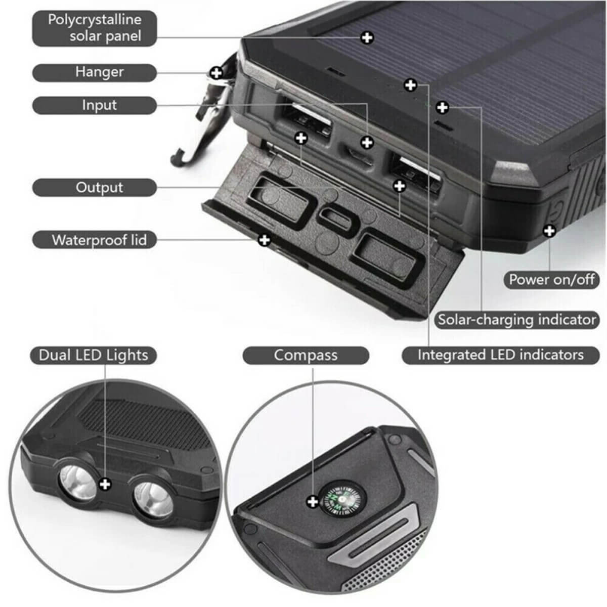 Solar Power Bank 20000mAh — Dual USB & LED 8