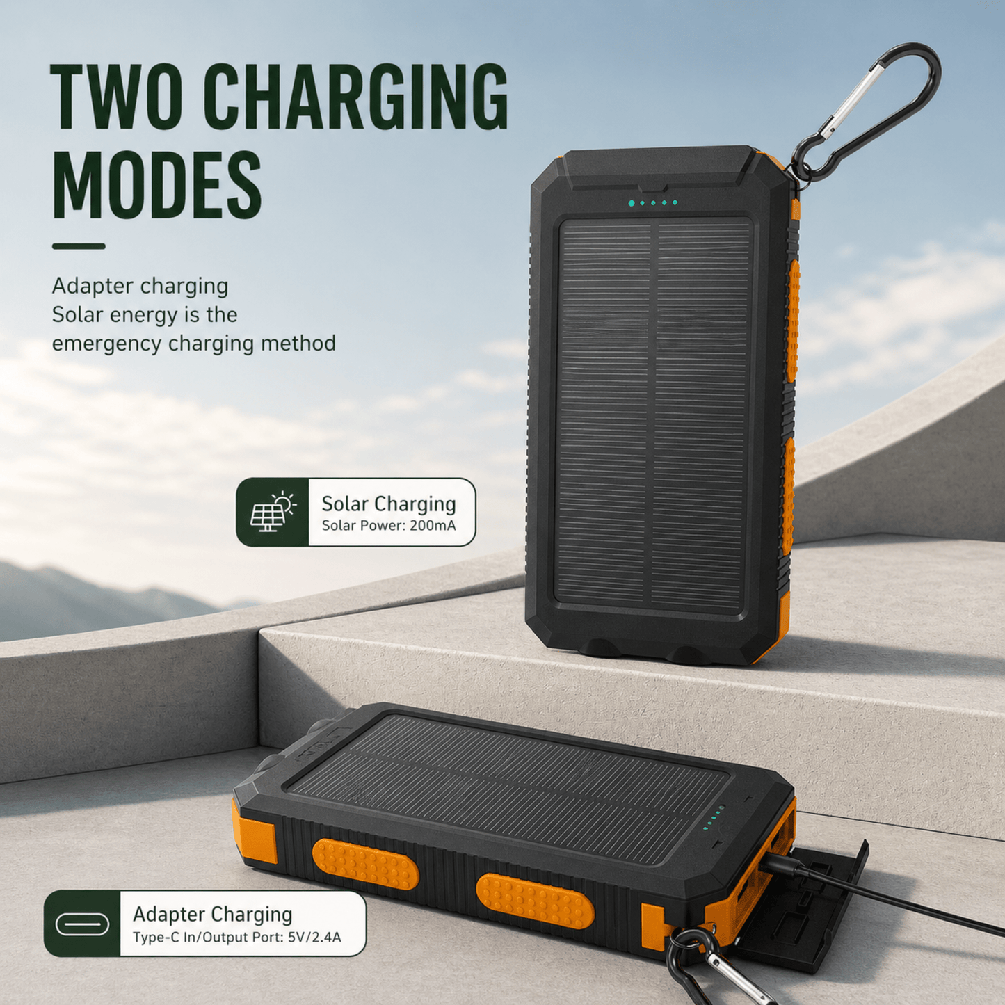 Solar Power Bank 20000mAh with LED Torch & Compass 3