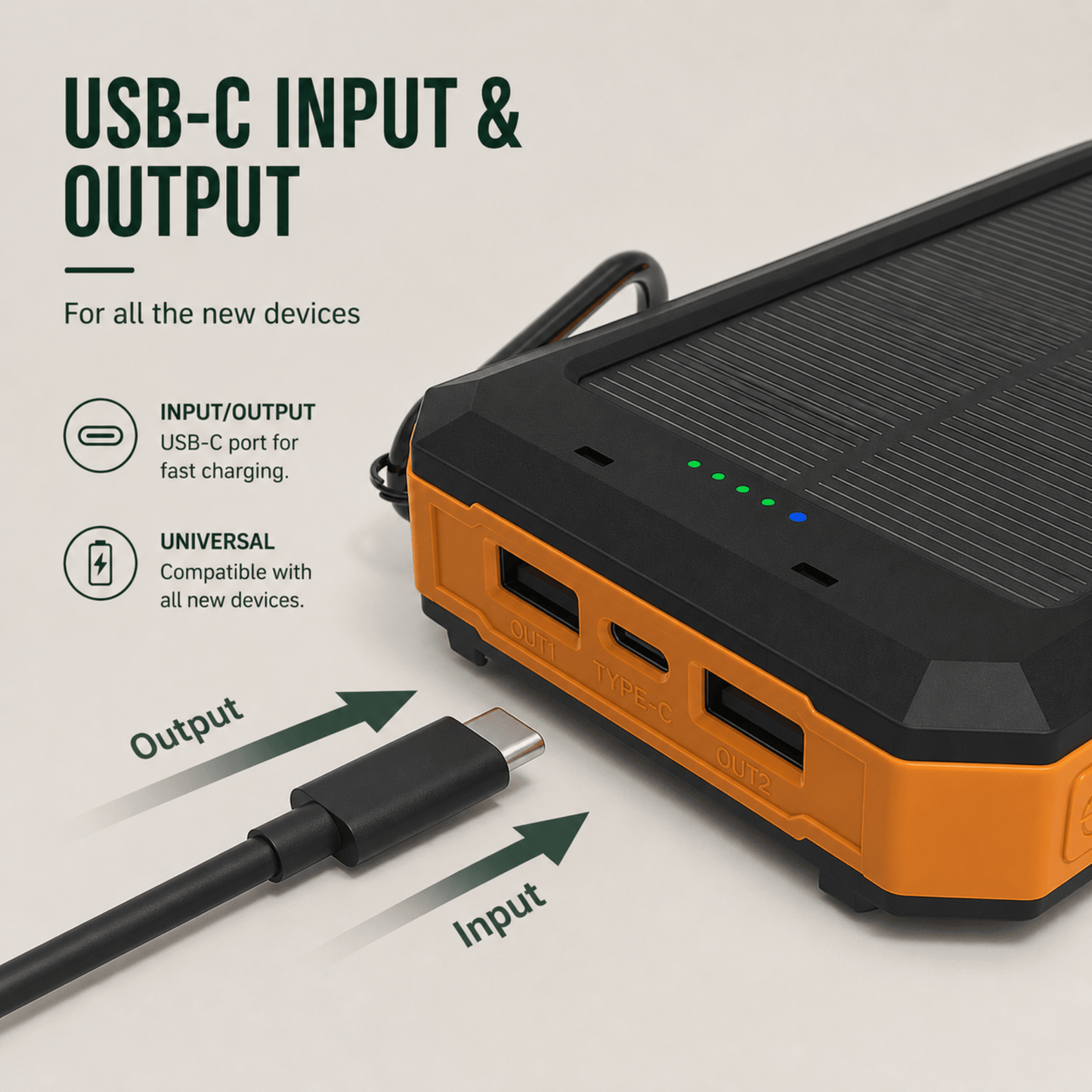Solar Power Bank 20000mAh with LED Torch & Compass 5