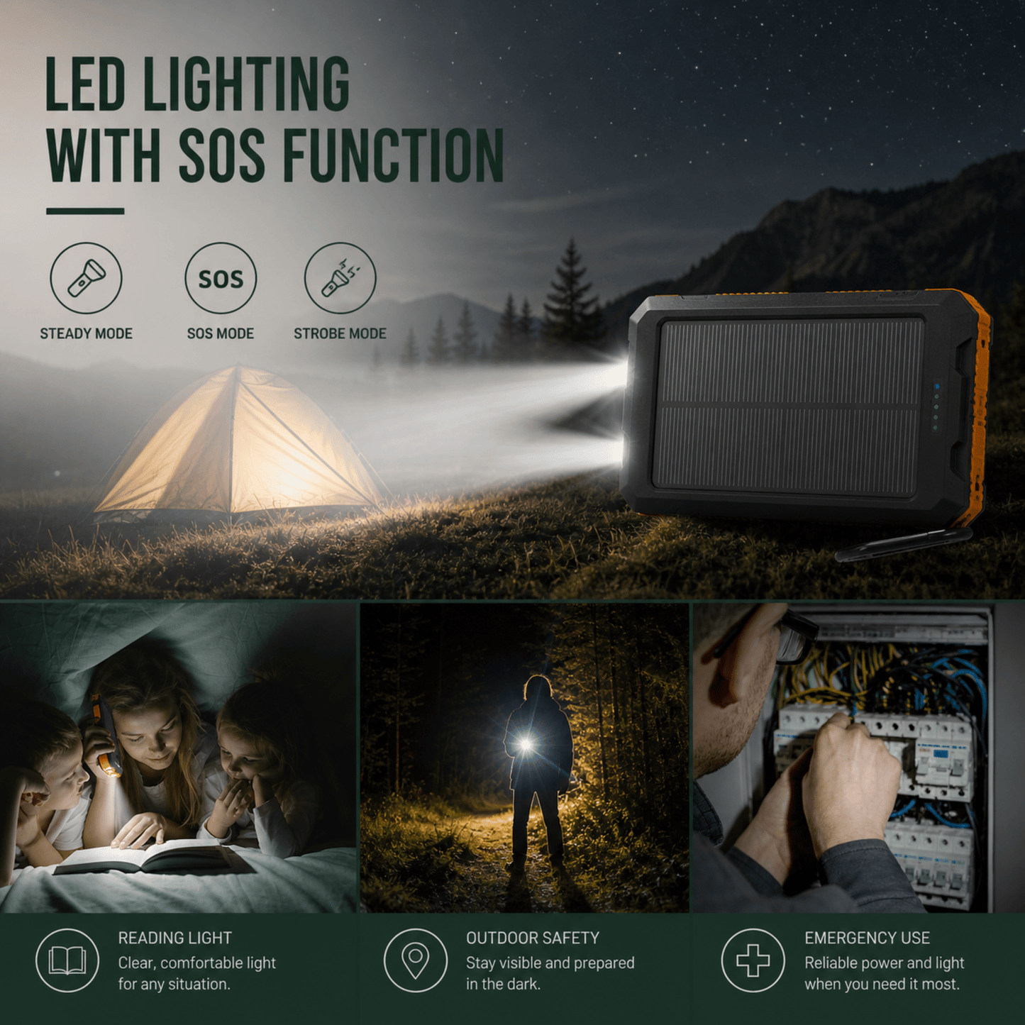 Solar Power Bank 20000mAh with LED Torch & Compass 6