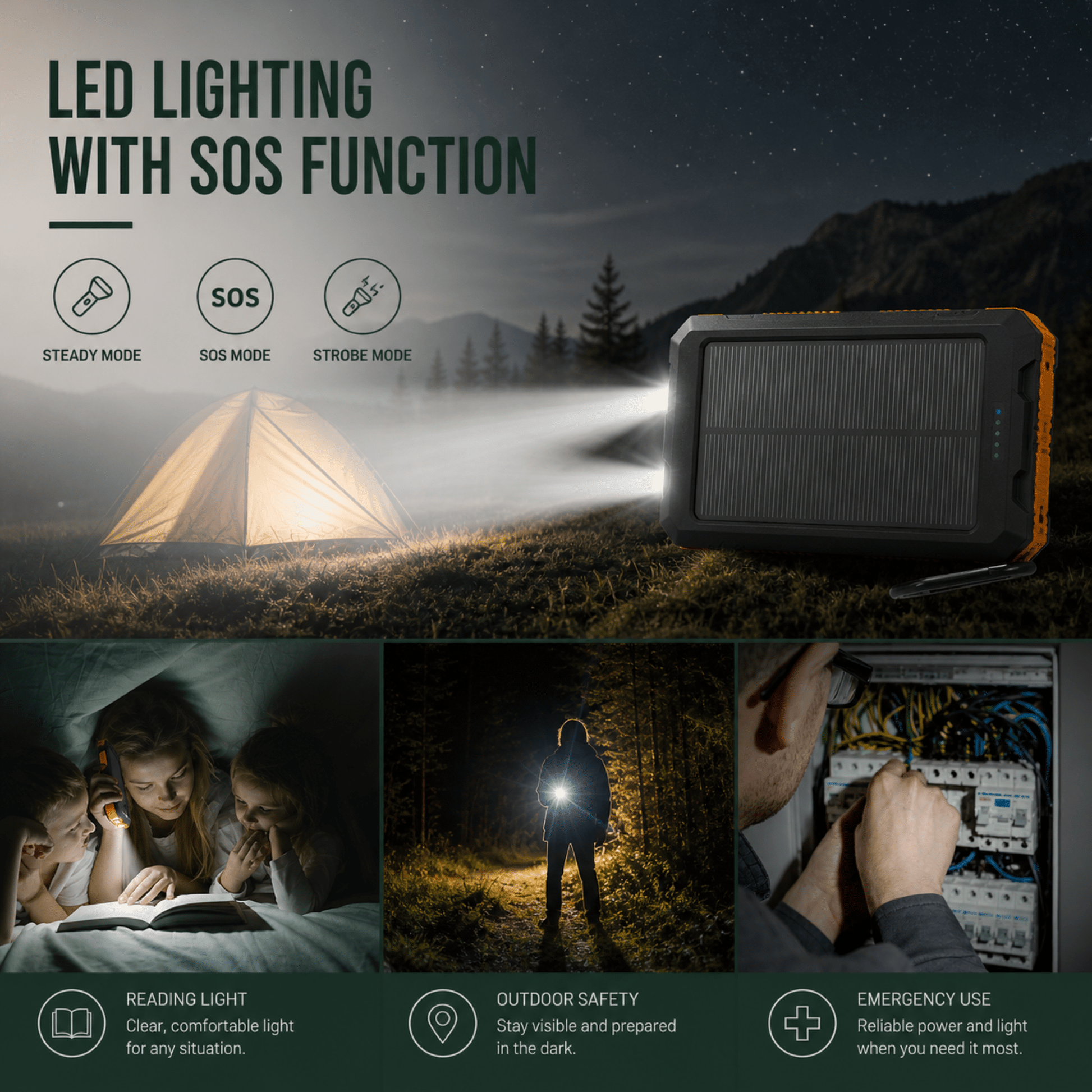 Solar Power Bank 20000mAh with LED Torch & Compass 6