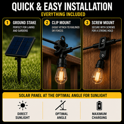 Solar Vintage String Lights 10m 40 LED — Outdoor IP65 3