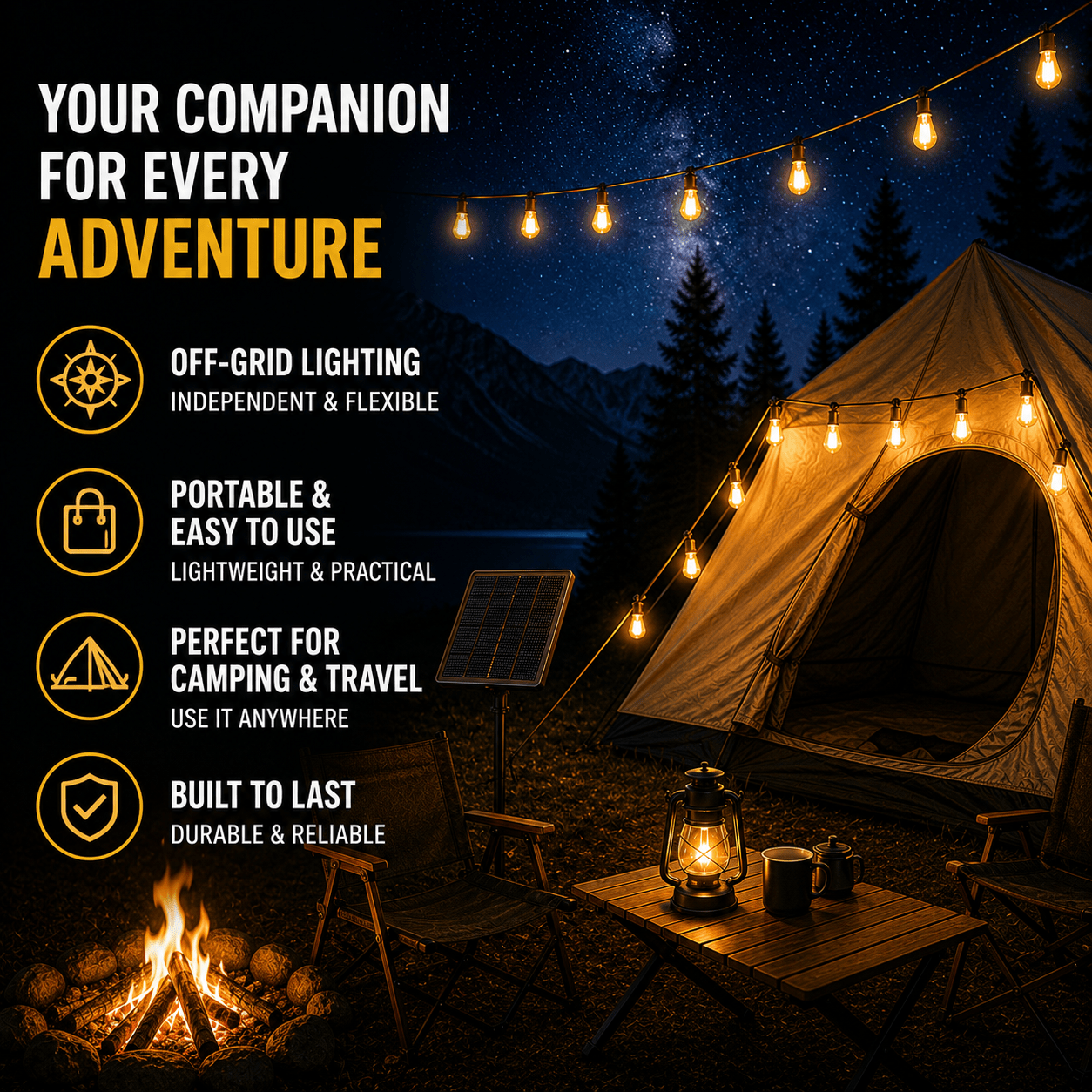 Solar Vintage String Lights 10m 40 LED — Outdoor IP65 8