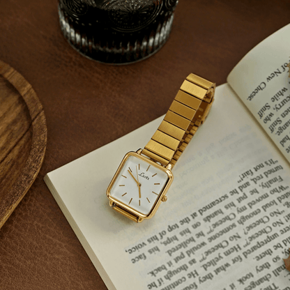 Square Quartz Watch — Gold Stainless Steel Band 2