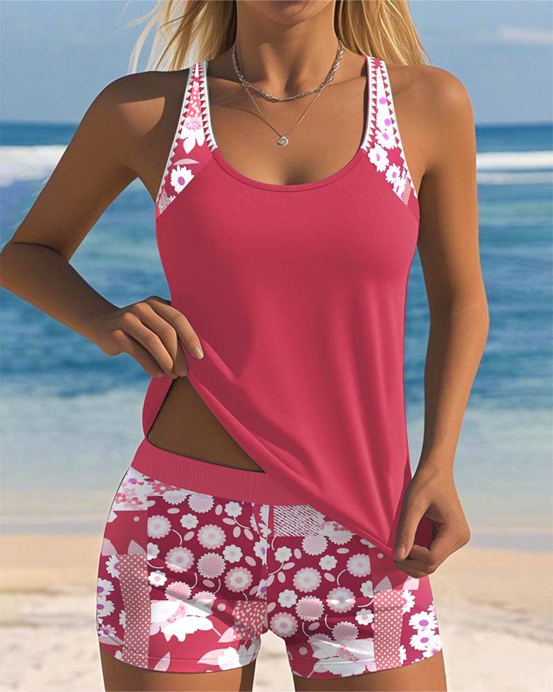 Two-Piece Floral Swimsuit — Tankini Top with Shorts 1