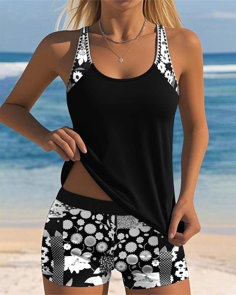 Two-Piece Floral Swimsuit — Tankini Top with Shorts 5