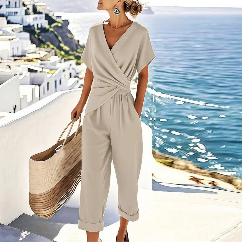 Two-Piece Set with Wrap Top and Cropped Pants 1