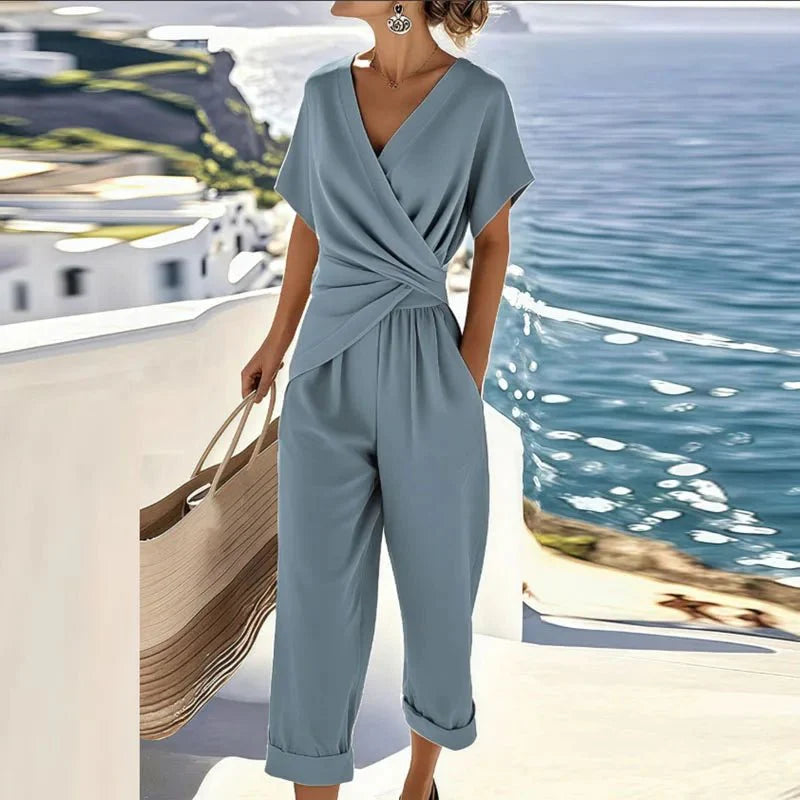 Two-Piece Set with Wrap Top and Cropped Pants 2