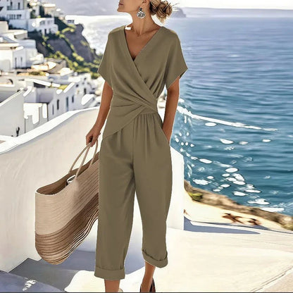 Two-Piece Set with Wrap Top and Cropped Pants 3
