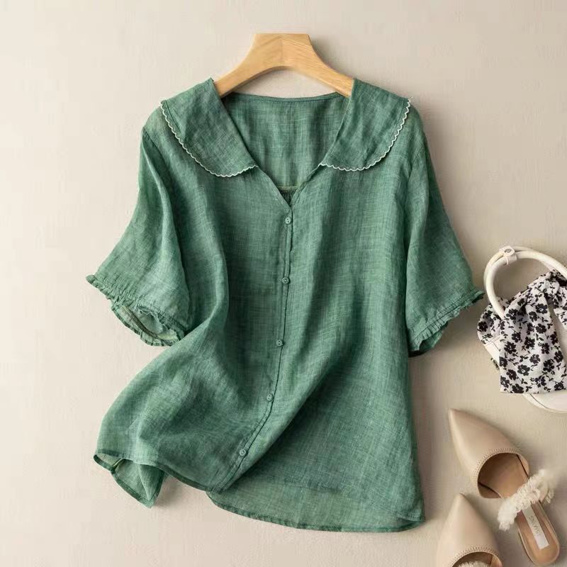Vintage Scalloped Collar Blouse — Button-Front Top 1