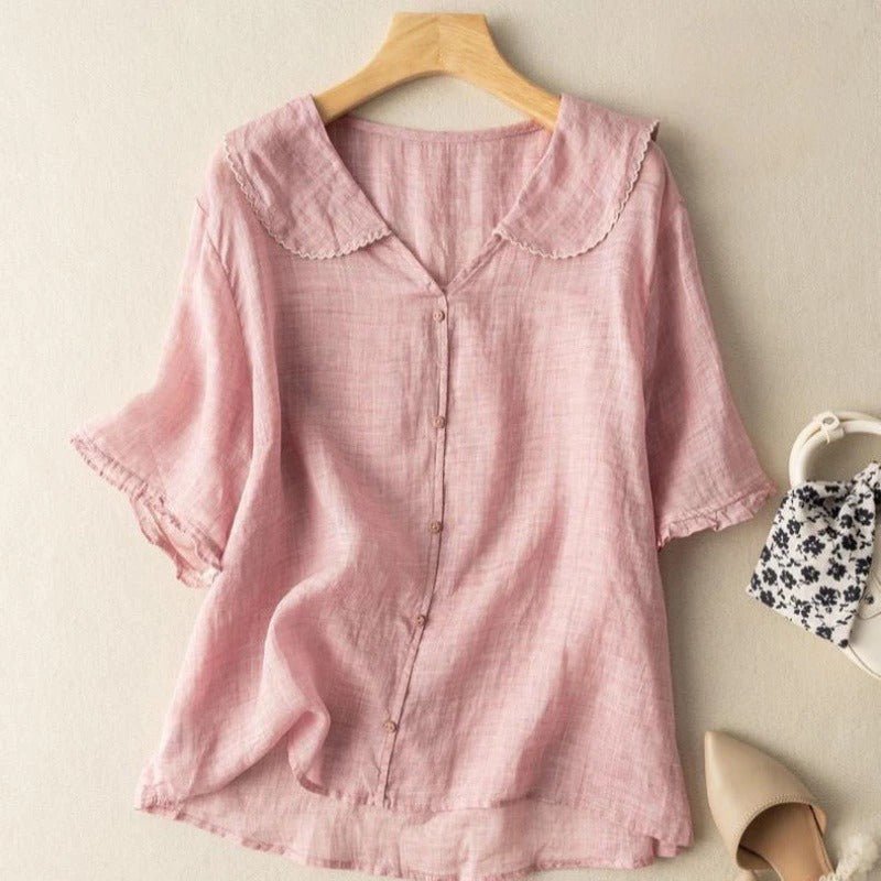 Vintage Scalloped Collar Blouse — Button-Front Top 4
