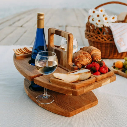 Wooden Picnic Table — Compact for Wine & Snacks 3