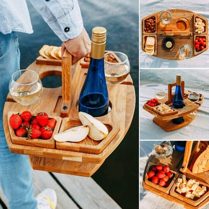 Wooden Picnic Table — Compact for Wine & Snacks 4