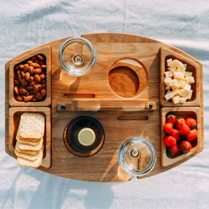 Wooden Picnic Table — Compact for Wine & Snacks 5