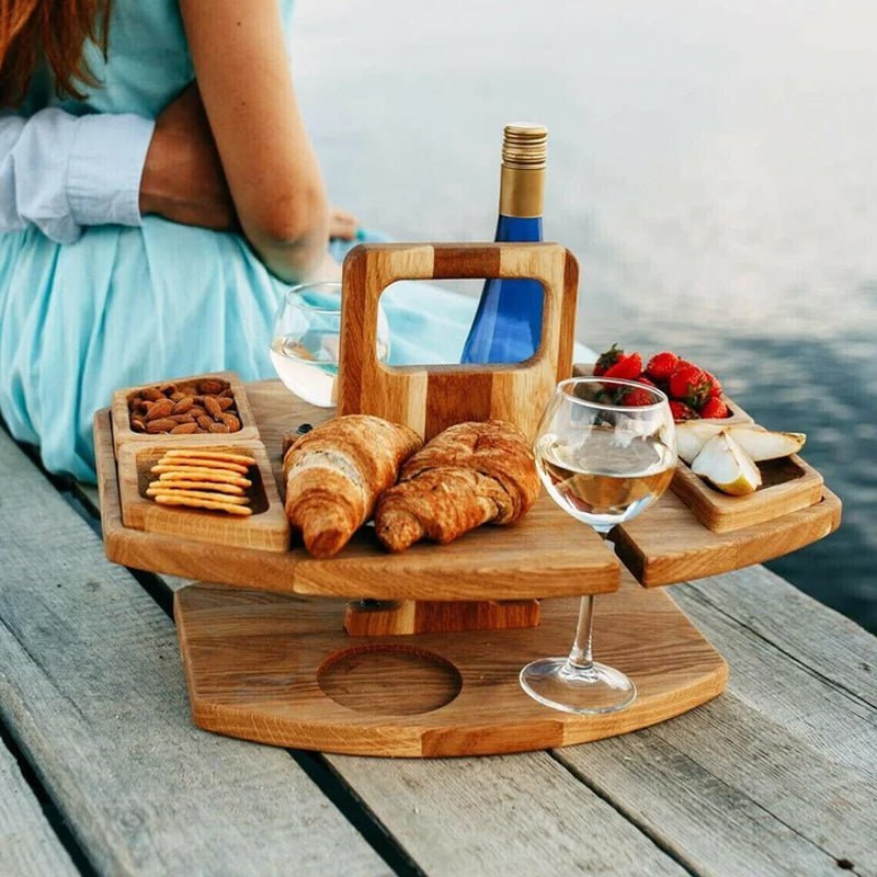 Wooden Picnic Table — Compact for Wine & Snacks 7