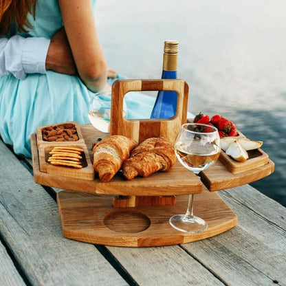Wooden Picnic Table — Compact for Wine & Snacks 7